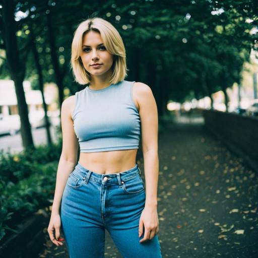 Blonde Woman in 1990s Style Outfit Outdoors