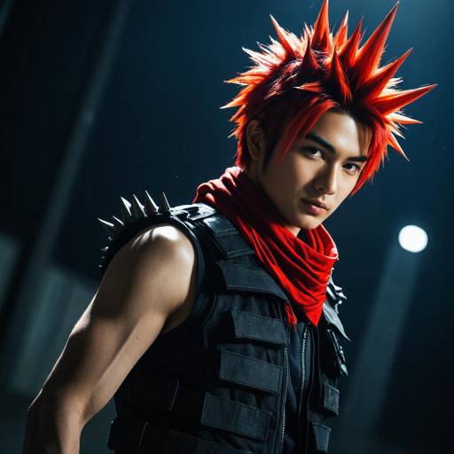 Cosplayer in Spiky Fiery Red Hair Costume