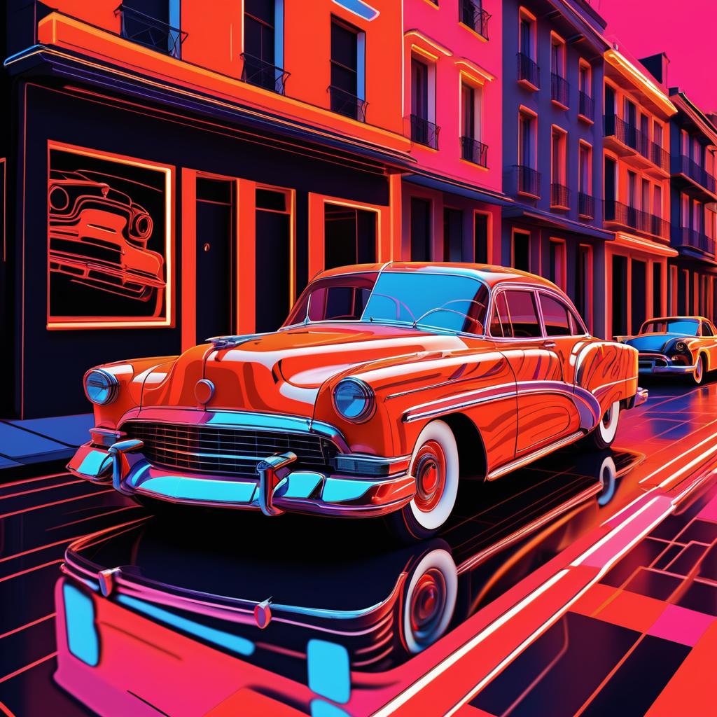 Vintage Car in Lichtenstein Style Art