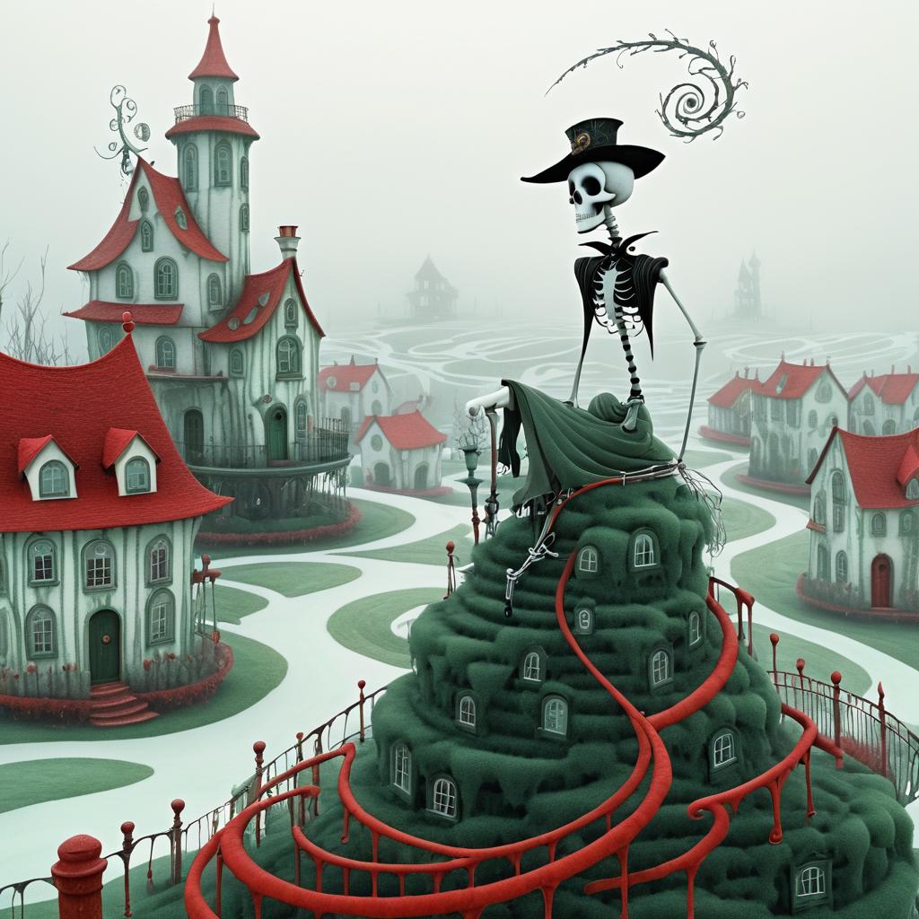 Eerie Pirate Skeleton in Whimsical Village