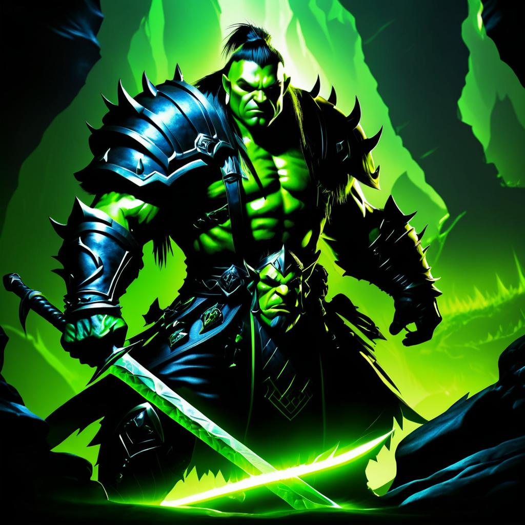 Epic Orc Blade Master in Shadowy Cave