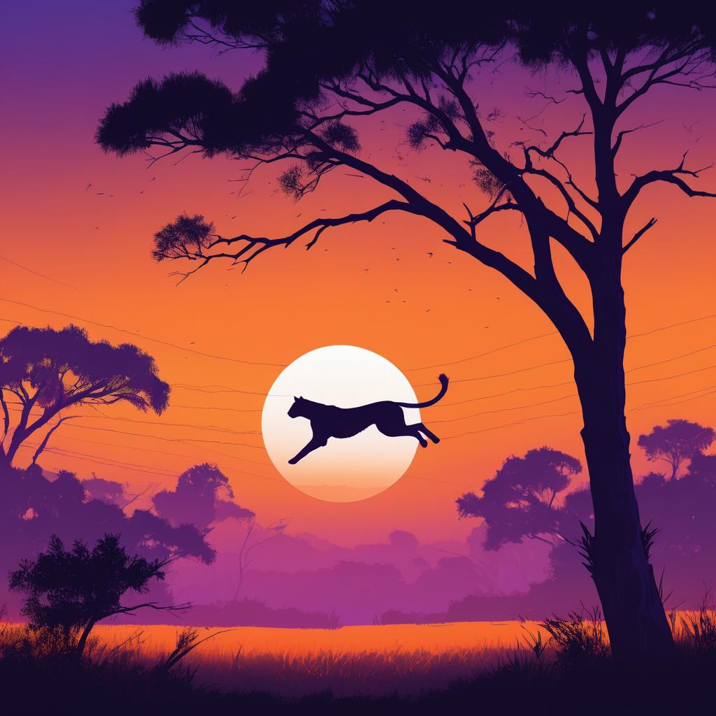 Cheetah Leaping Through Sunset Silhouette