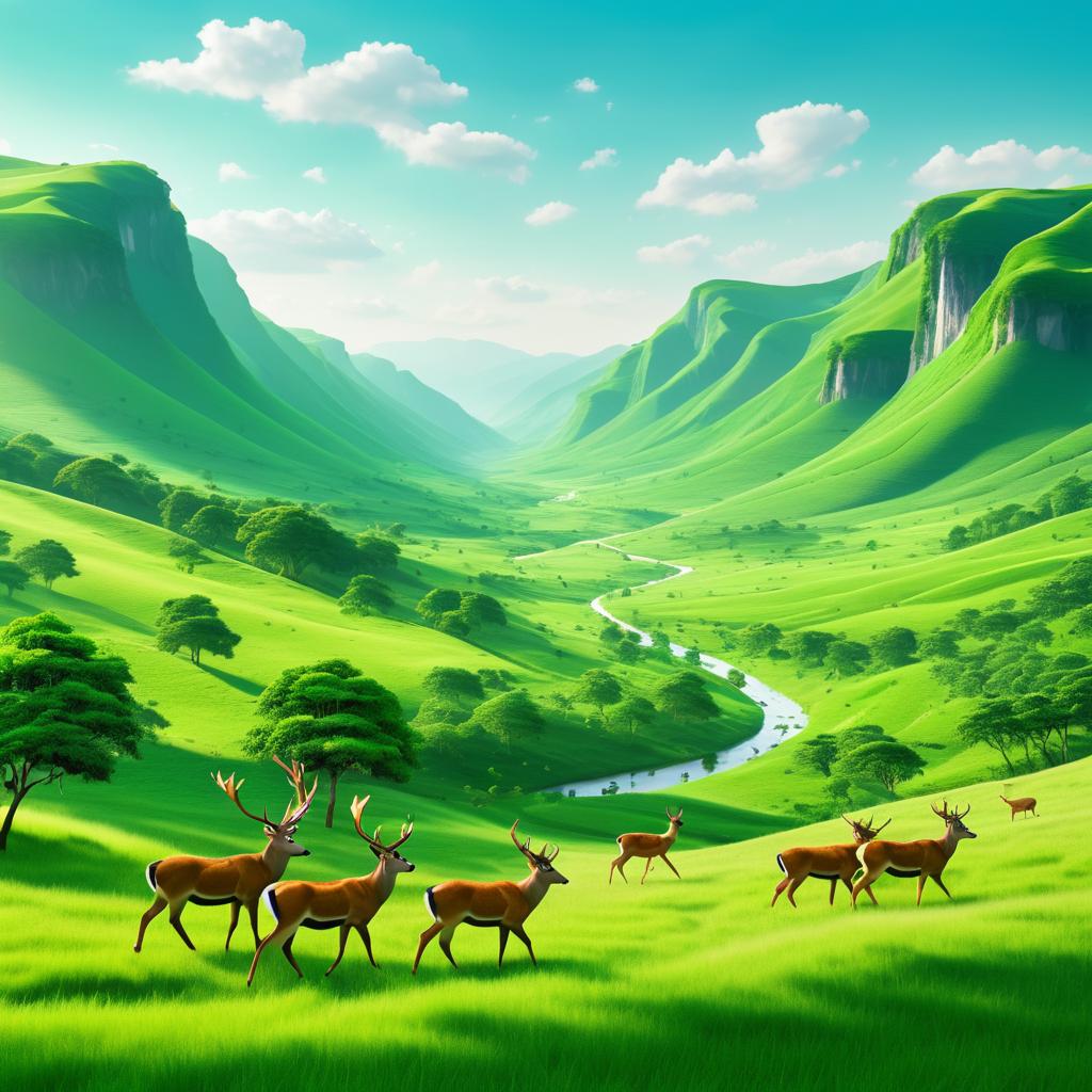 Serene Valley with Roaming Deer