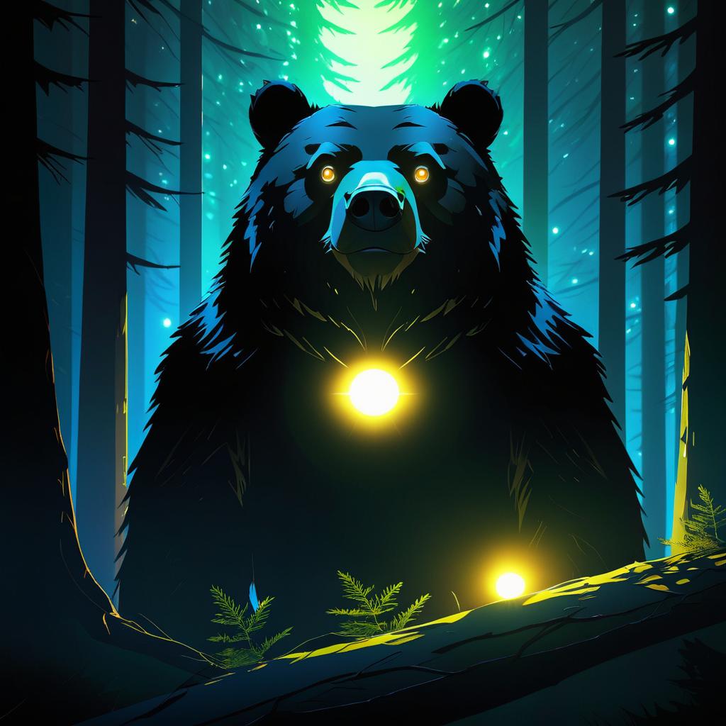 Mysterious Bear Among Glowing Eyes