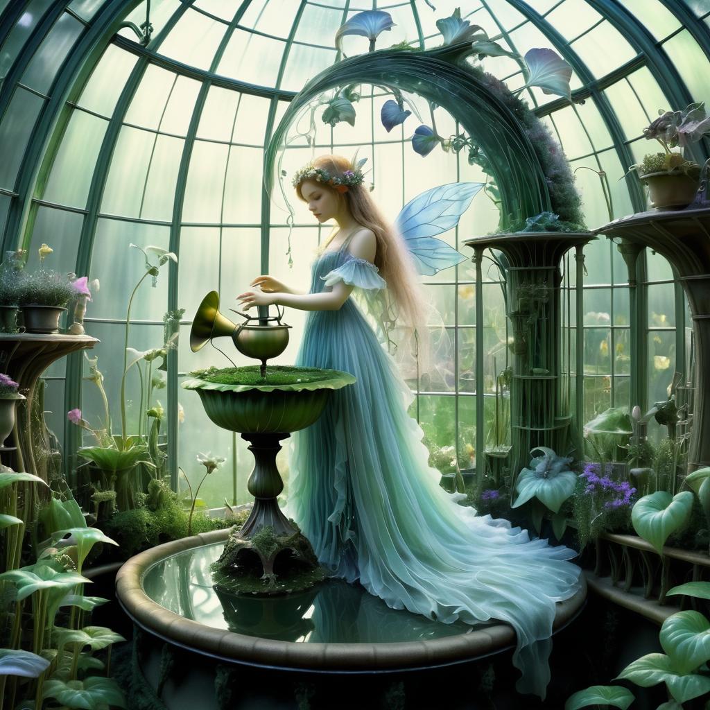 Whimsical Fairy in Glass Greenhouse