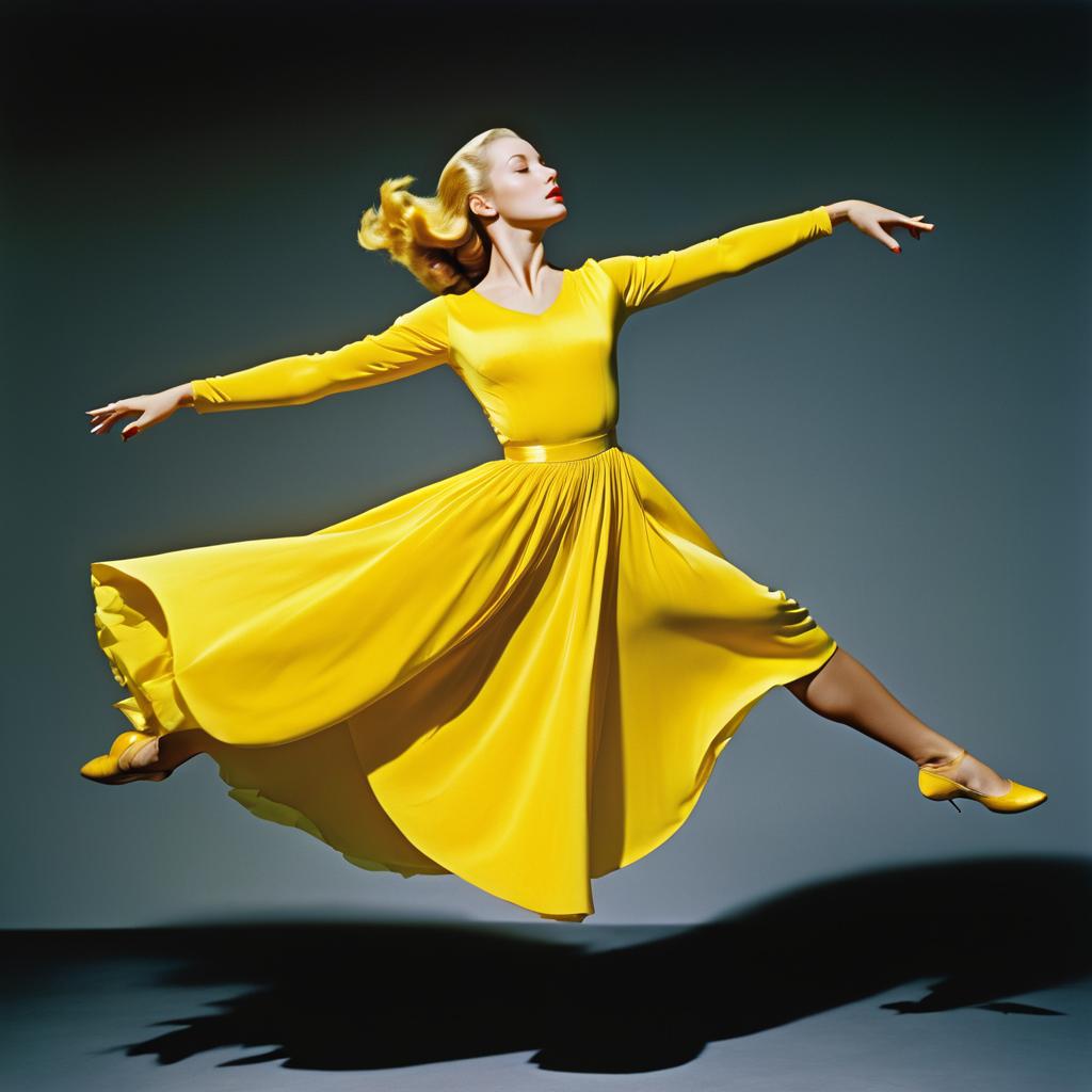 Dancer in Yellow Dress Mid-Air Capture