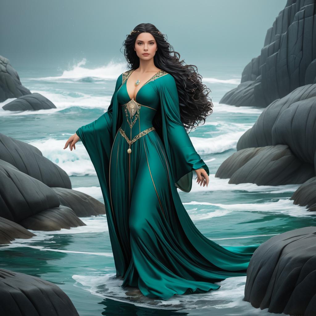 Elegant Selkie Surrounded by Coastal Rocks