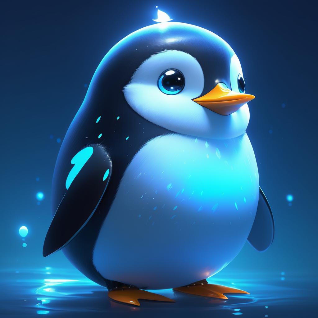 Charming Bioluminescent Penguin Character Concept