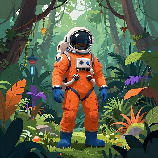 Astronaut in Futuristic Jungle Landscape