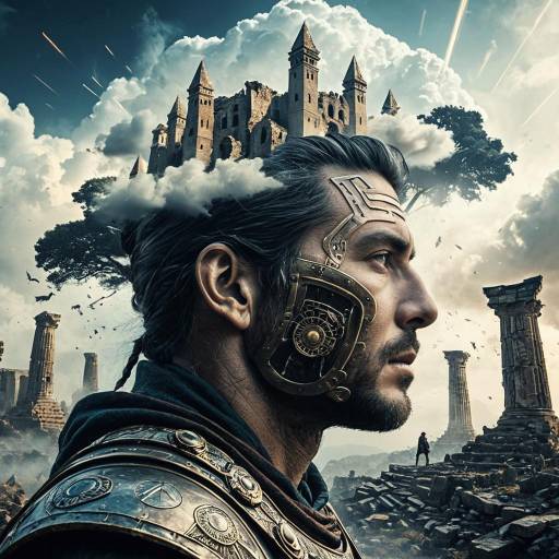 Futuristic Warrior with Castle and Ruins
