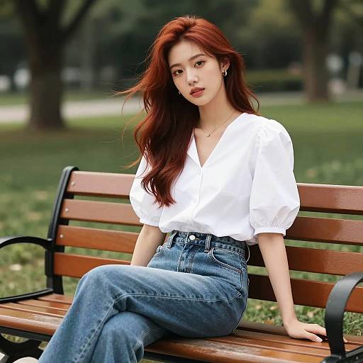 Young Woman Sitting on Park Bench