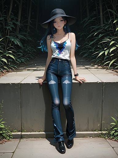 Woman in Wide-Brimmed Hat and Skinny Jeans