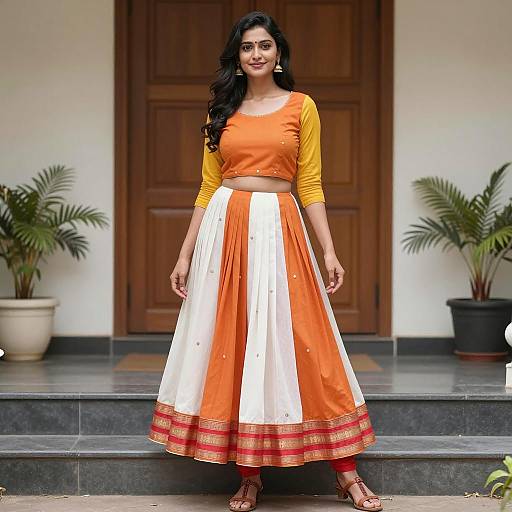 Young Woman in Traditional Indian Dhoti Style Dress