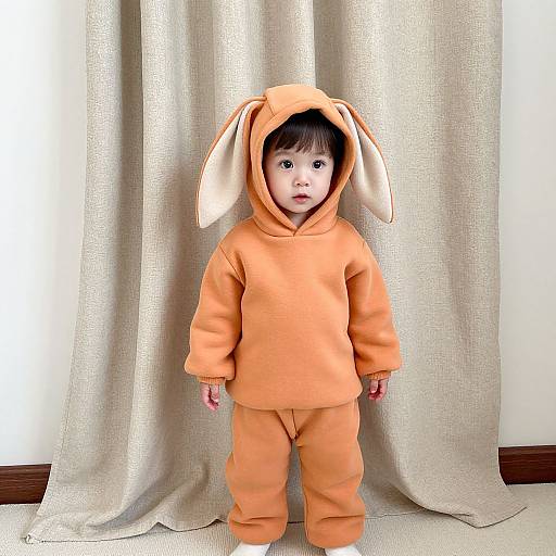 Toddler in Orange Animal Ear Hoodie