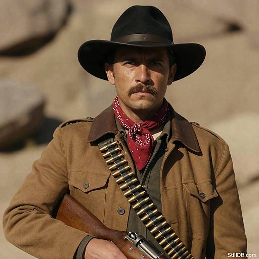 Rugged Cowboy Portrait in Rocky Landscape