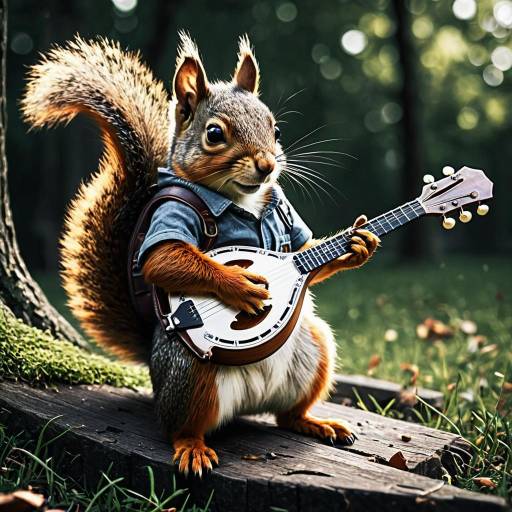 Squirrel Playing Mandolin in Forest