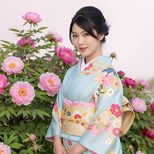 Elegant Woman in Floral Kimono