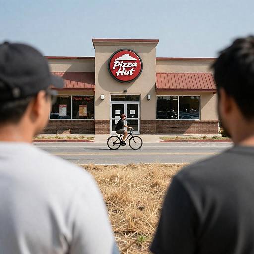Two Men at Pizza Hut in Daylight