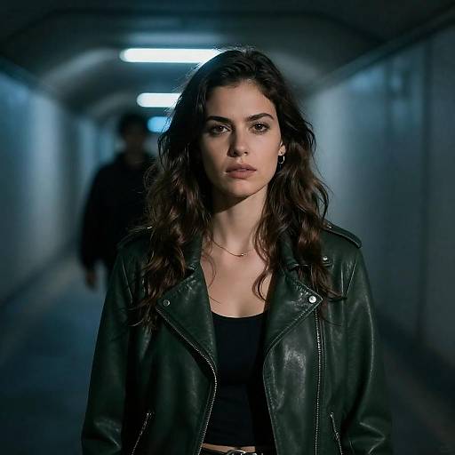 Intense Woman in Blue Underground Tunnel