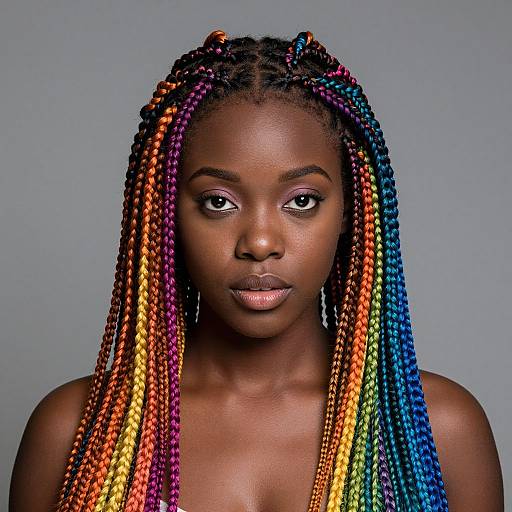 Vibrant Portrait of Black Woman with Rainbow Braids