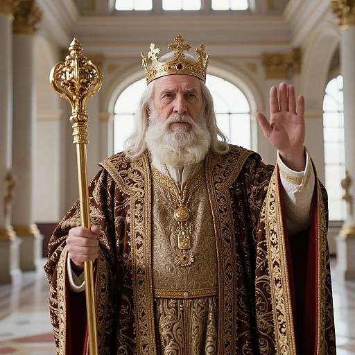 Elderly King in Ornate Robes and Crown