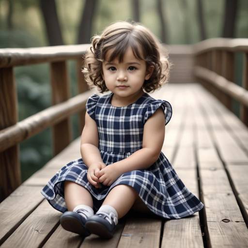 Toddler Girl Sitting on Wooden Bridge