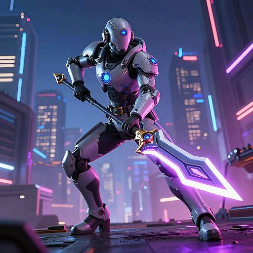 Futuristic Cyberpunk Soldier with Halberd