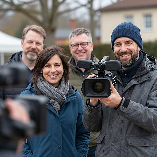 Cheerful News Crew in Outdoor Setting