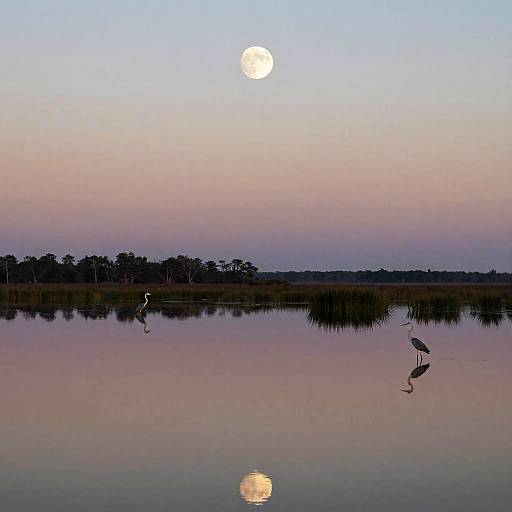 Silver Moonrise Over Mirror-Like Marsh