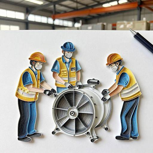 Realistic Paper Quilling Industrial Fans Assembly