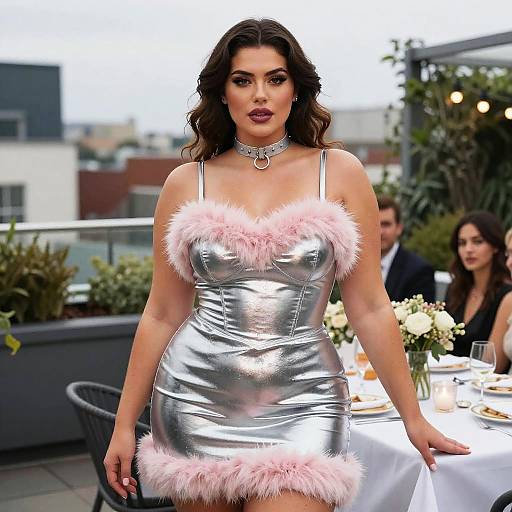 Y2K Lanky Woman in Metallic Mini Dress