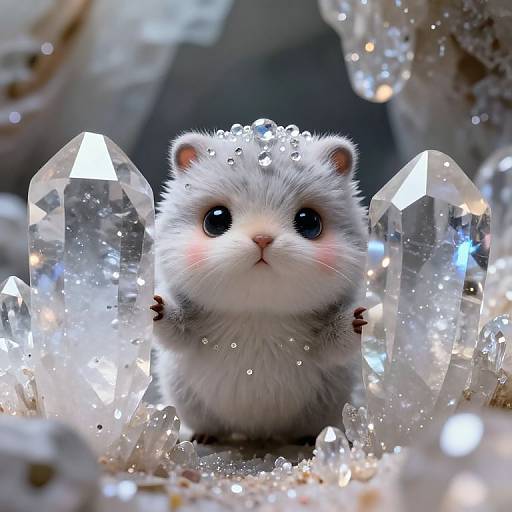 Cute Fluffy Creature Among Crystals