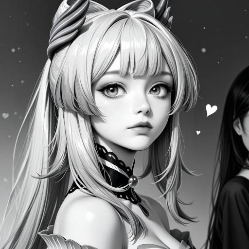 Monochrome Twin Girls with Heart Ornaments