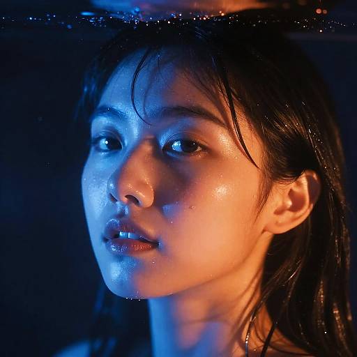 Neon-lit Submerged Face Portrait