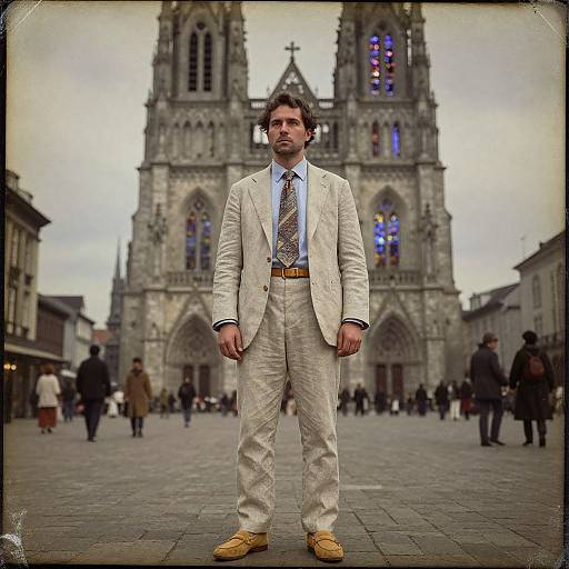 Man in Linen Suit by Cathedral