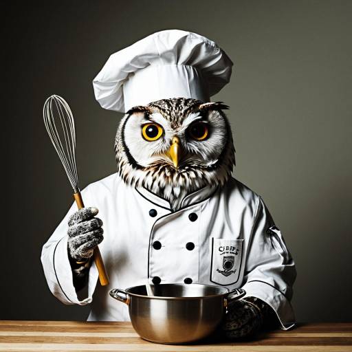 Anthropomorphic Owl Chef with Whisk and Mixing Bowl