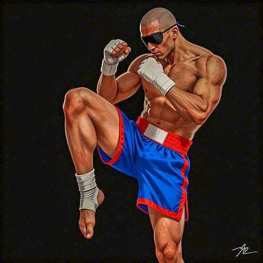 Intense Muscular Fighter in Action