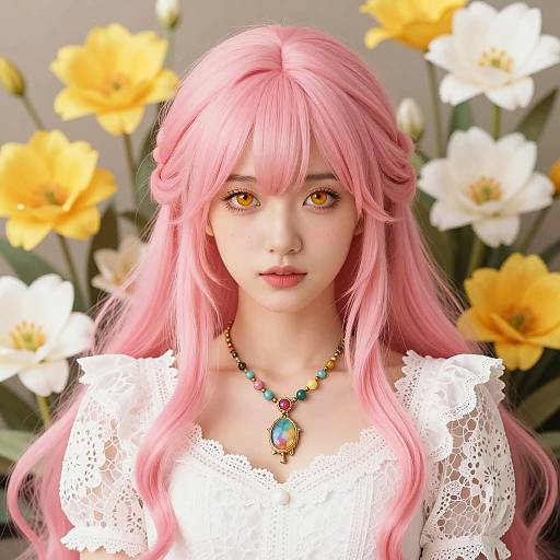 Serene Woman in Lace and Flowers