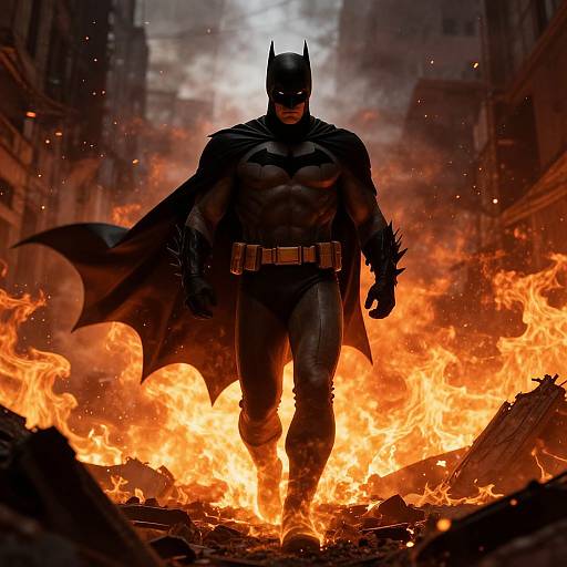 Batman Amidst Blazing Urban Inferno
