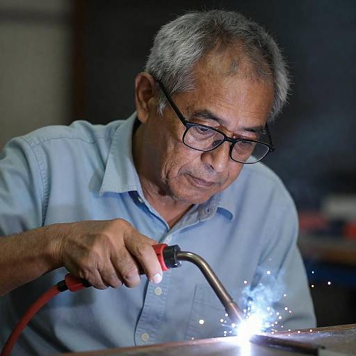 Portrait of Older Welder in Action