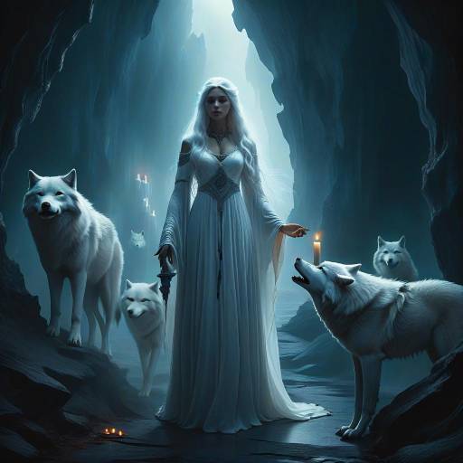 Mystical Woman in Dark Cave Scene