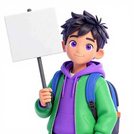 Smiling Boy Holding Blank Signboard