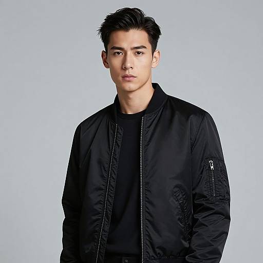 Confident Young Man in Black Bomber