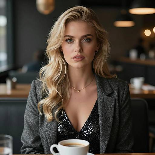 Elegant Woman in Dim Restaurant Setting