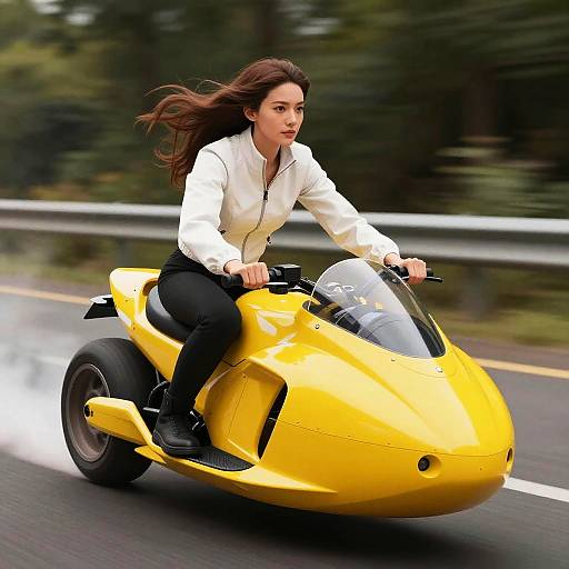 Woman Riding Yellow Jet Hoverbike