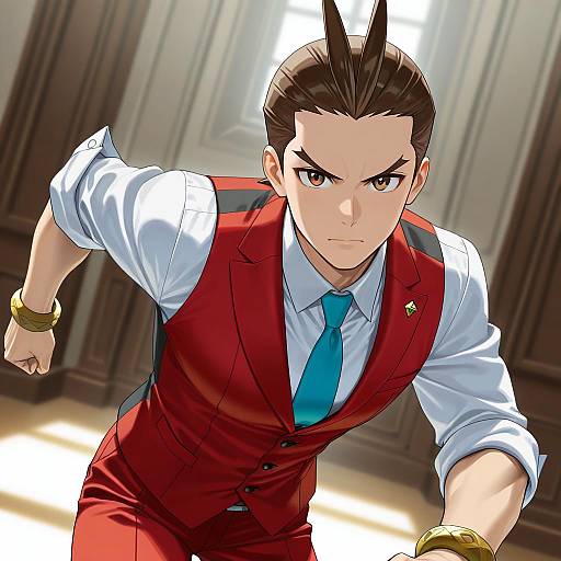 Illustration of Apollo justice, ace attorney in the style of Fuooooo
