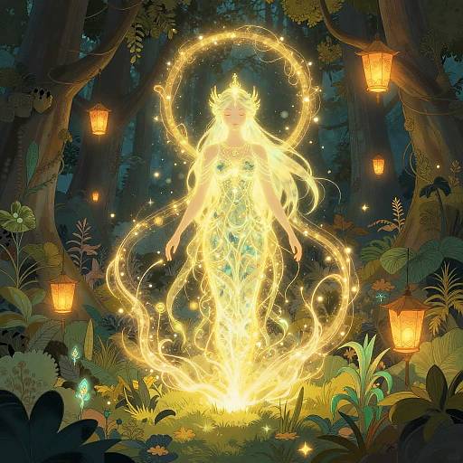 Mystical Forest Spirit with Lanterns