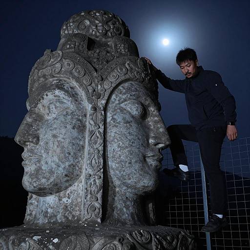 Mysterious Statue Under Moonlight