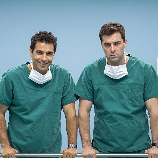 Two Male Surgeons in Green Scrubs