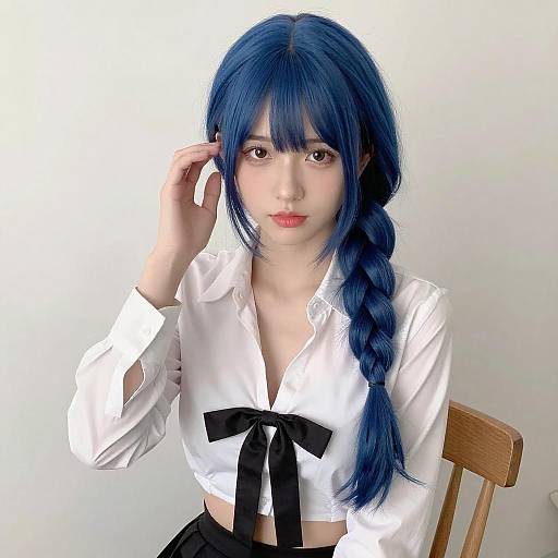 Portrait of Woman with Blue Braided Hair